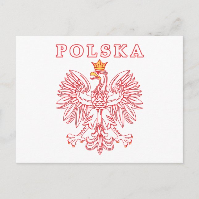 Cartão Postal Polska Com Águia Polonesa Vermelha (Frente)
