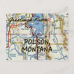 Cartão Postal Polson MT Vintage Map