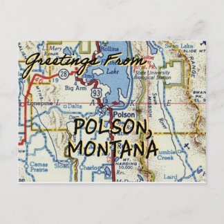 Cartão Postal Polson MT Vintage Map