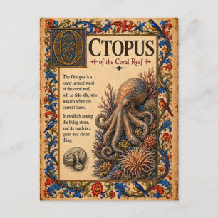 Cartão Postal Polvo, Arte do Bestiário Medieval