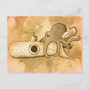 Cartão Postal Polvo e Submarino