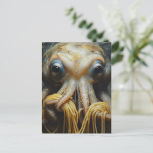 Cartão Postal Polvo Engraçado Comendo Espaguete