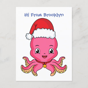 Cartão Postal Polvo feliz bonito vestindo o desenho de Natal