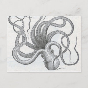 Cartão Postal Polvo náutico de galhardetes vintage kraken desig