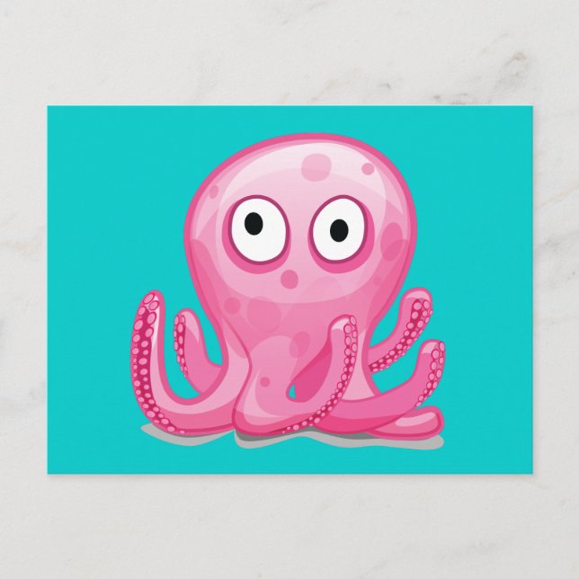Cartão Postal polvo rosa bobo fofo (Frente)