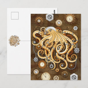 Cartão Postal Polvo Steampunk Retro Fantasia Mecânica