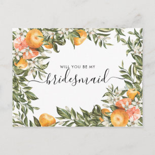 Cartão Postal Pomar de Citros de Aquarela Be My Bridesmaid
