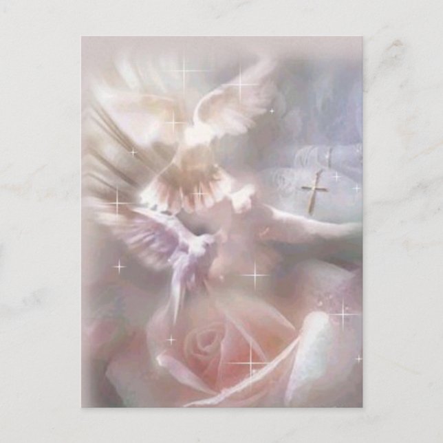 Cartão Postal pomba/cruz/rosa (Frente)