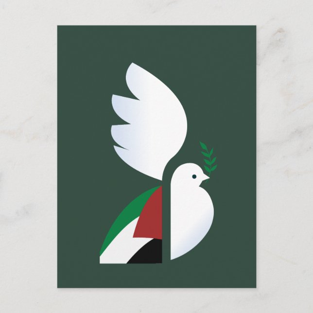 Cartão Postal pomba da paz com a bandeira palestiniana (Frente)