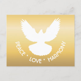 Cartão Postal Pomba da Paz em Voo Branco sobre Dourado Simplesme