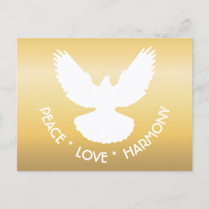 Cartão Postal Pomba da Paz em Voo Branco sobre Dourado Simplesme