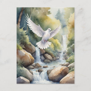 Cartão Postal pomba voando acima da aquarela