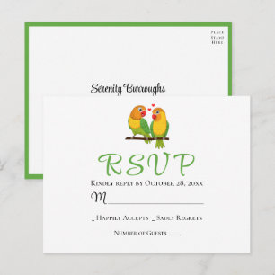 Cartão Postal Pombinhos Apaixonados Casamento RSVP Amarelo Verde
