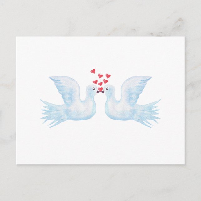 Cartão Postal pombos e corações aquarela (Frente)