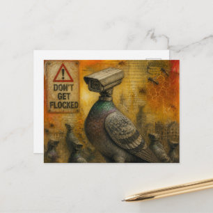 Cartão Postal Pombos Espiões Com Sinais de Aviso Colagem Encaúst