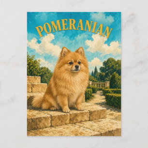 Cartão Postal Pomerânia, Arte de Cachorro em Aquarela Vintage