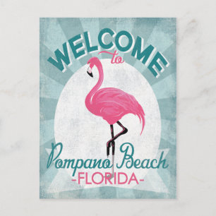 Cartão Postal Pompano Beach Pink Flamingo Retro