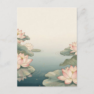 Cartão Postal Pond de Flores de Lótus Rosa Serenidade Zen