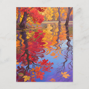 Cartão Postal Pond de Reflexão de Outono Impressionista