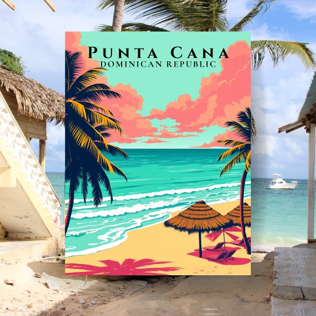 Cartão Postal Ponta Cana Retro República Dominicana Viagem Praia (Retro Punta Cana Dominican Republic Beach Travel Postcard
)