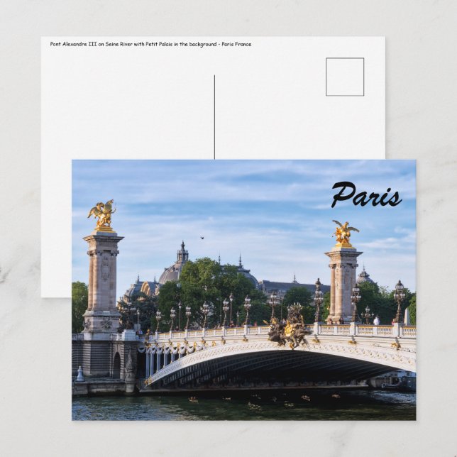 Cartão Postal Ponte Alexandre III no rio Sena - Paris, França (Frente/Verso)