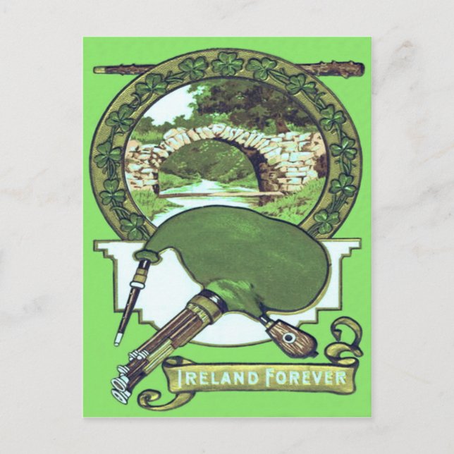 Cartão Postal Ponte Bagpipe Shillelagh Shamrock (Frente)