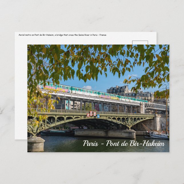 Cartão Postal Ponte Bir-Hakeim - Paris, França (Frente/Verso)