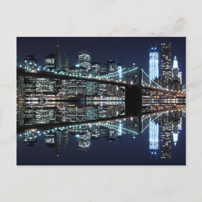 Cartão Postal Ponte Brooklyn e A Estátua da Liberdade à Noite (Frente)