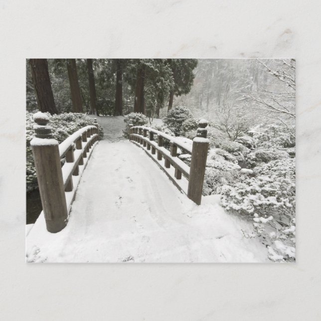 Cartão Postal Ponte da lua coberta de neve, Jardim Japonês (Frente)