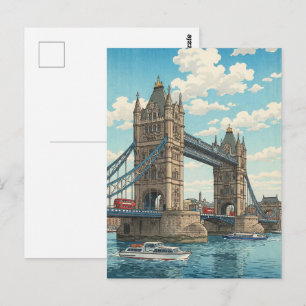 Cartão Postal Ponte da Torre de Londres - Gravura em madeira jap