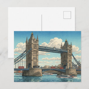 Cartão Postal Ponte da Torre de Londres Gravura em Xilogravura J