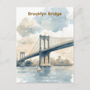 Cartão Postal Ponte de Brooklyn Aquarela 