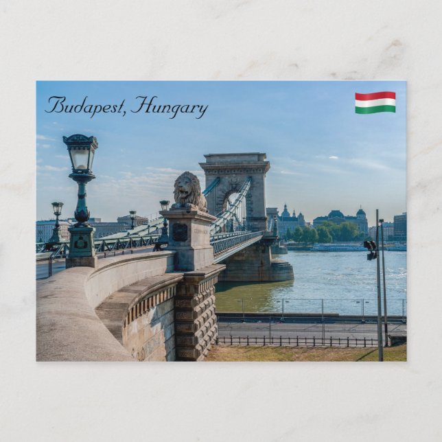 Cartão Postal Ponte de Cadeia Szechenyi em Budapeste, Hungria (Frente)