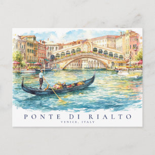 Cartão Postal Ponte de Rialto Veneza Itália Viagem Aquarela