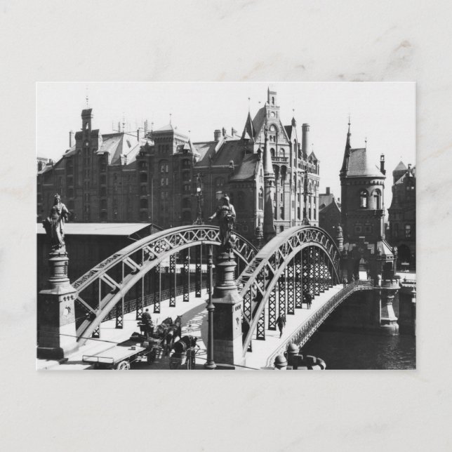 Cartão Postal Ponte de Speicherstadt Hamburg, c.1910 (Frente)