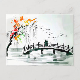 Cartão Postal Ponte de um Lago em um Jardim Tranquilo