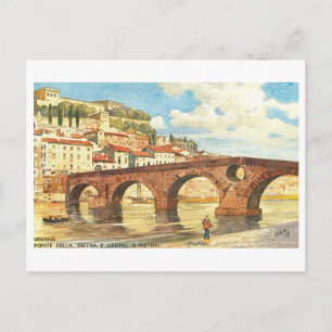 Cartão Postal Ponte della Pietra vintage em Verona, Itália