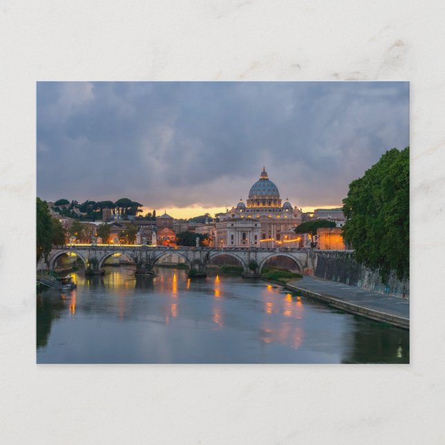 Cartão Postal Ponte do St. Angelo, a basílica de St Peter, Roma (Frente)