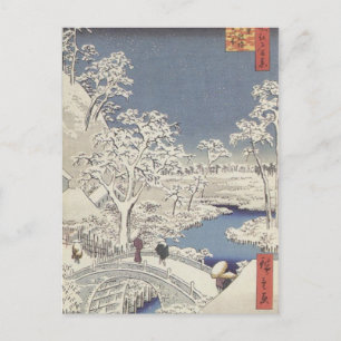 Cartão Postal Ponte do tambor em Meguro, por Ando Hiroshige
