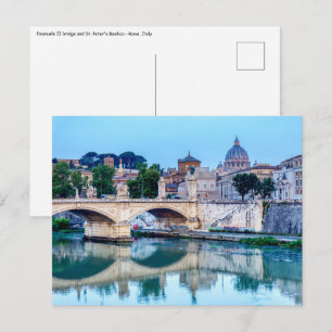 Cartão Postal ponte Emanuele II e Basílica de São Pedro - Roma