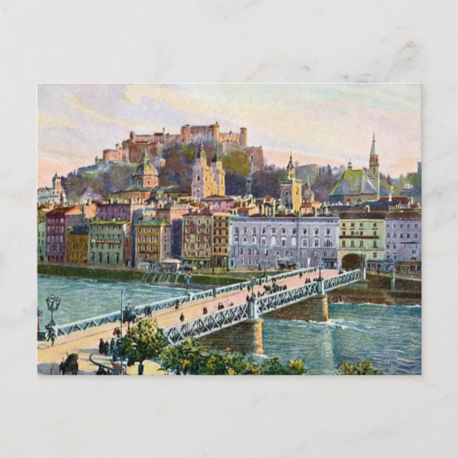 Cartão Postal Ponte Estadual de Aquarelle Salzburg, 1916 (Frente)