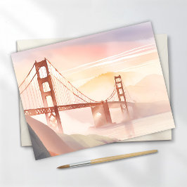 Cartão Postal Ponte Golden Gate | Nascer do Sol Aquarela Bonita