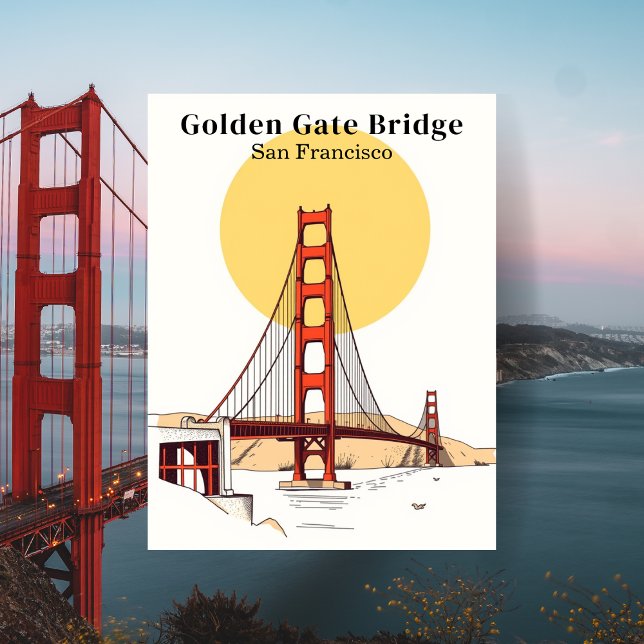 Cartão Postal Ponte Golden Gate São Francisco Minimalista (Golden Gate Bridge San Francisco Minimalistic Postcard)