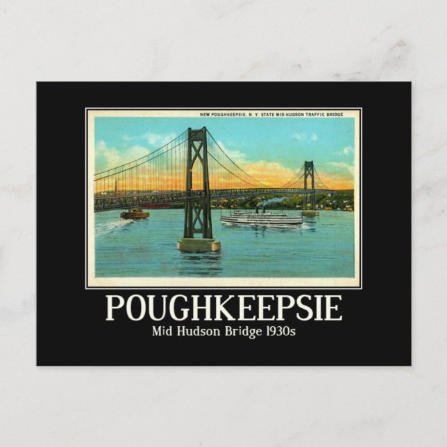 Cartão Postal Ponte Hudson de Médio Poughkeepsie NY 1930 (Frente)