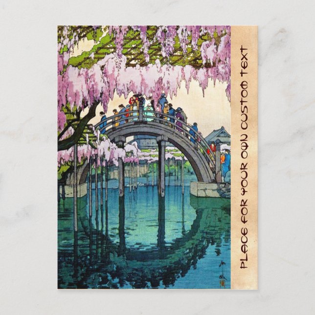 Cartão Postal Ponte Kameido por Hiroshi Yoshida shin hanga (Frente)