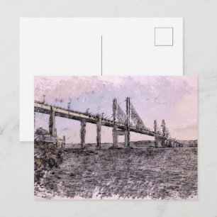 Cartão Postal Ponte Kessock Inverness Aquarela Artística