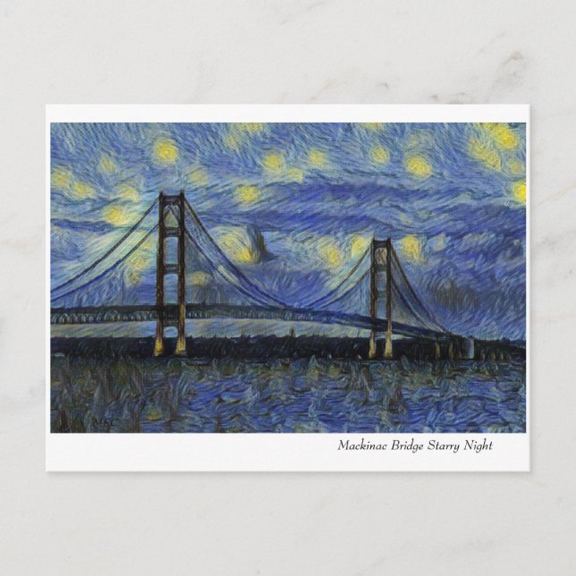 Cartão Postal Ponte Macinac Starry Night (Frente)