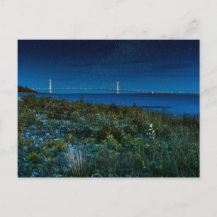Cartão Postal Ponte Mackinac com estrelas acima dela, Michigan