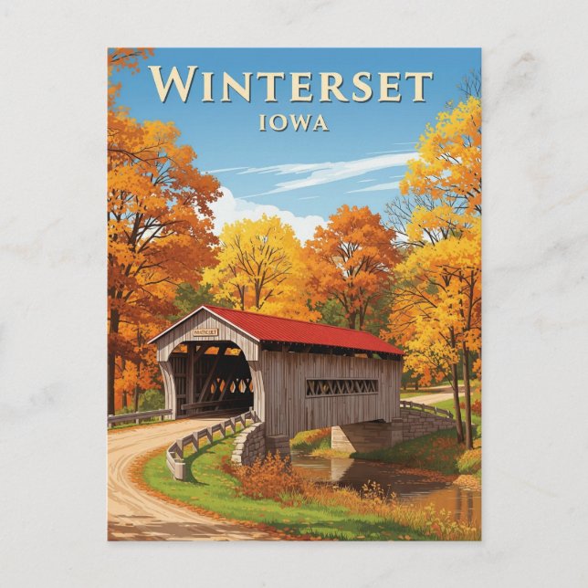 Cartão Postal Ponte no Winterset Iowa Viagem (Frente)