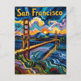 Cartão Postal Ponte Ouro do Estilo Van Gogh San Francisco